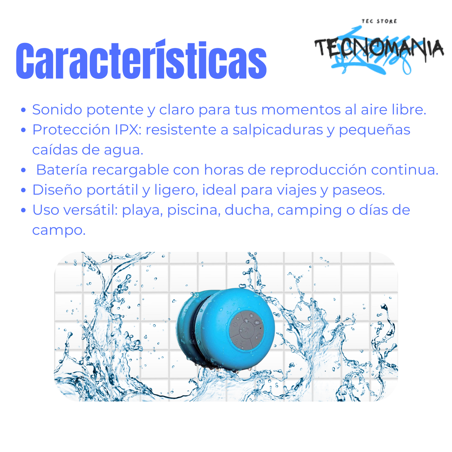 Parlante Spash Proof Resistente al Agua