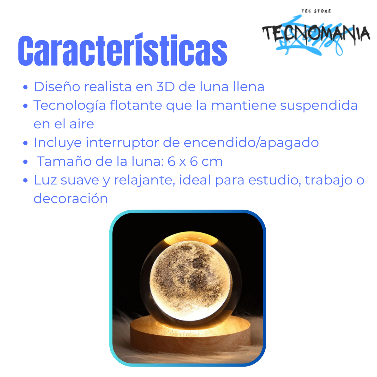 Lámpara Luna Llena 3d Flotante